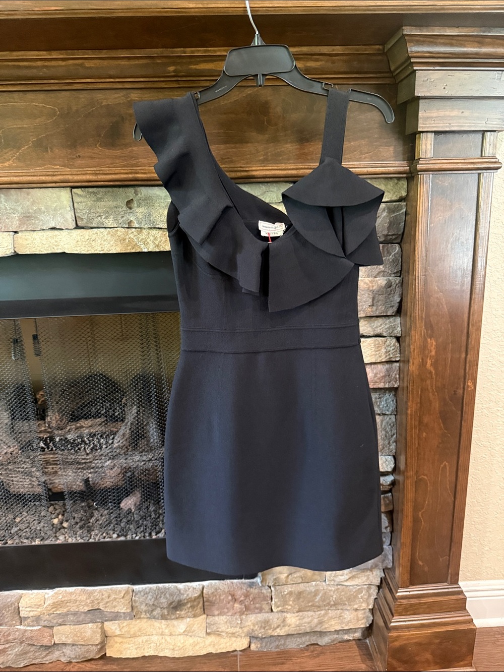 Alexander McQueen Black One-Shoulder Ruffle Mini Dress
